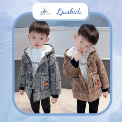 [Tặng kèm tất] Áo khoác len lót nhung dày dáng dài thời trang mùa đông mới xinh xắn dành cho bé - Ljuskids